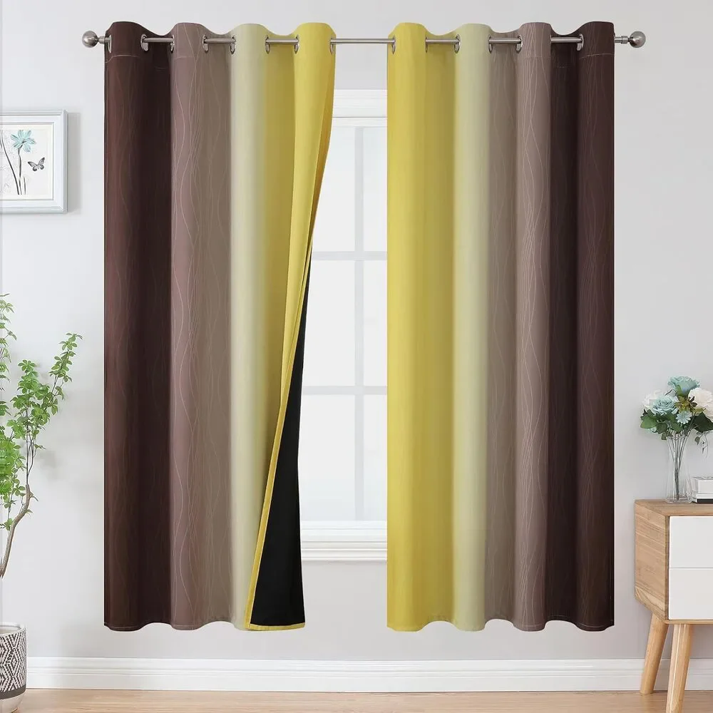52 WX 72 L Brown to Yellow Ombre 100% Blackout, Thermal, Curtain Drape Panels
